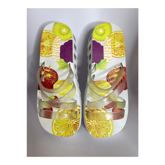 Vintage y2k 90s American Eagle Chunky Platform Wedges White Fruit  6 - Picture 8 of 9